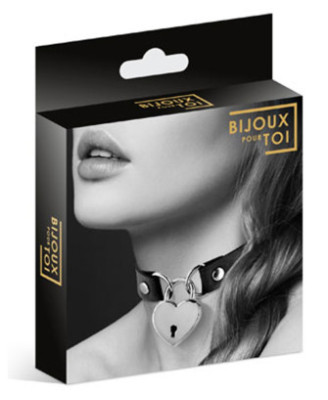 Collier en cuir noir SM avec pendentif cadenas coeur argenté 